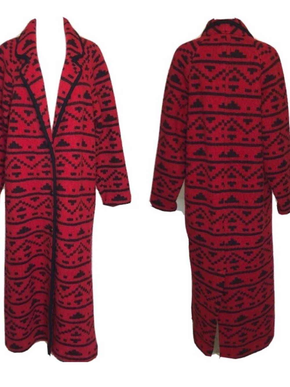 Vintage Wool Aztec Patterned Long Women's Sweater Coat